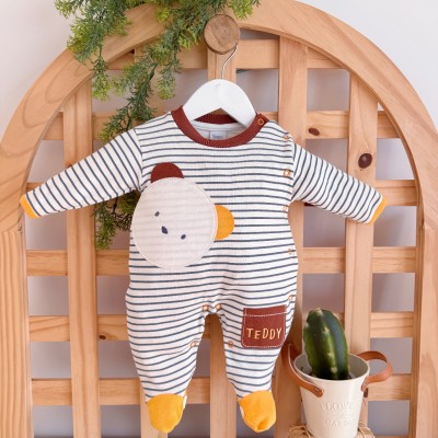 Macacão Trape Zape - Teddy Listrado - Marrom e Amarelo